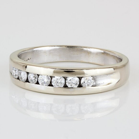 18K White Gold Diamond Wedding Band Anniversary Ring - Picture 3 of 8